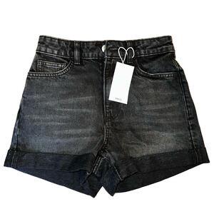 NWT MANGO MOM HIGH WAIST BLACK DENIM SHORTS